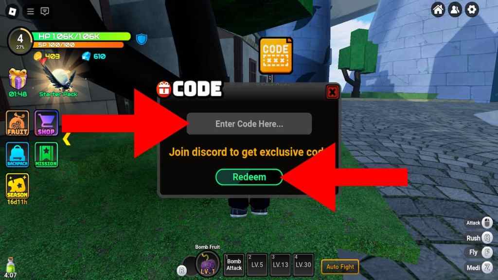 How to redeem Fruit Reborn codes step 2