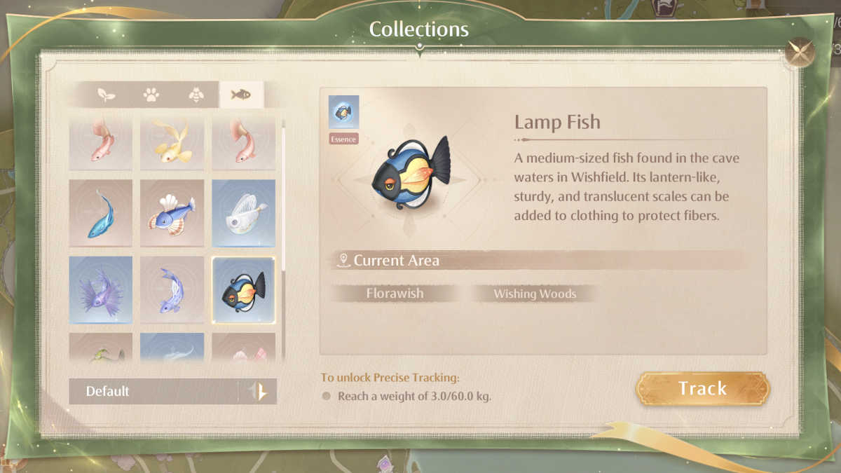 Tracking Lamp Fish through the Collections menu in Infinity Nikki