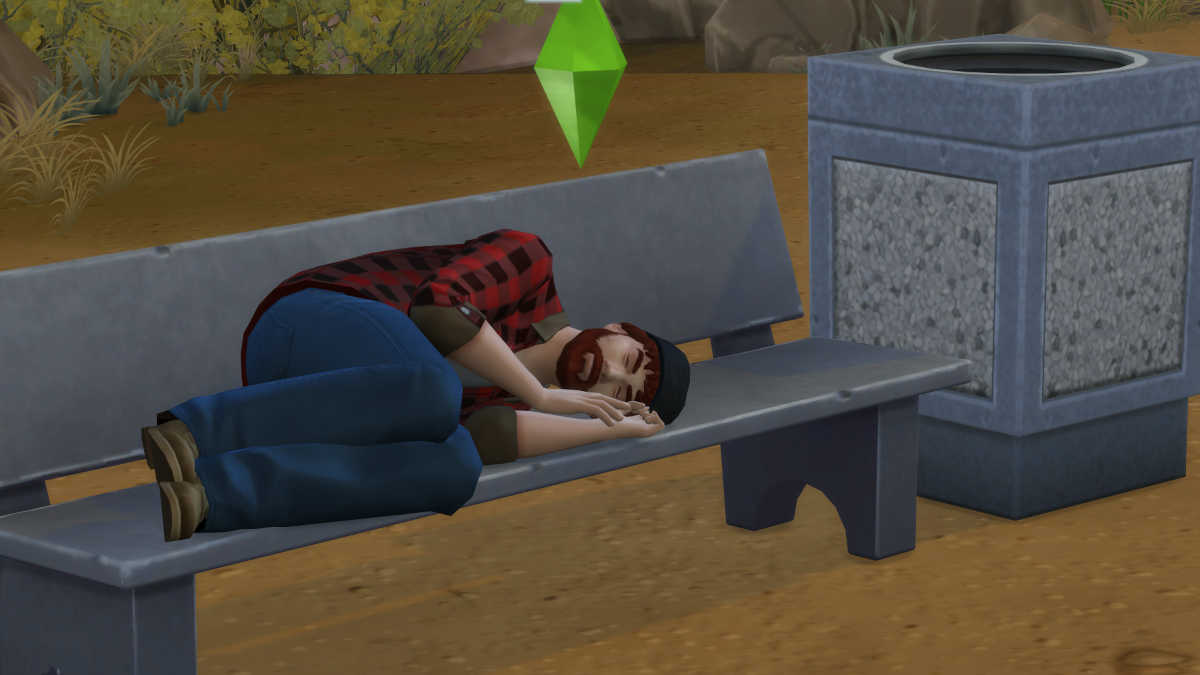 Sim on a bench in The Sims 4