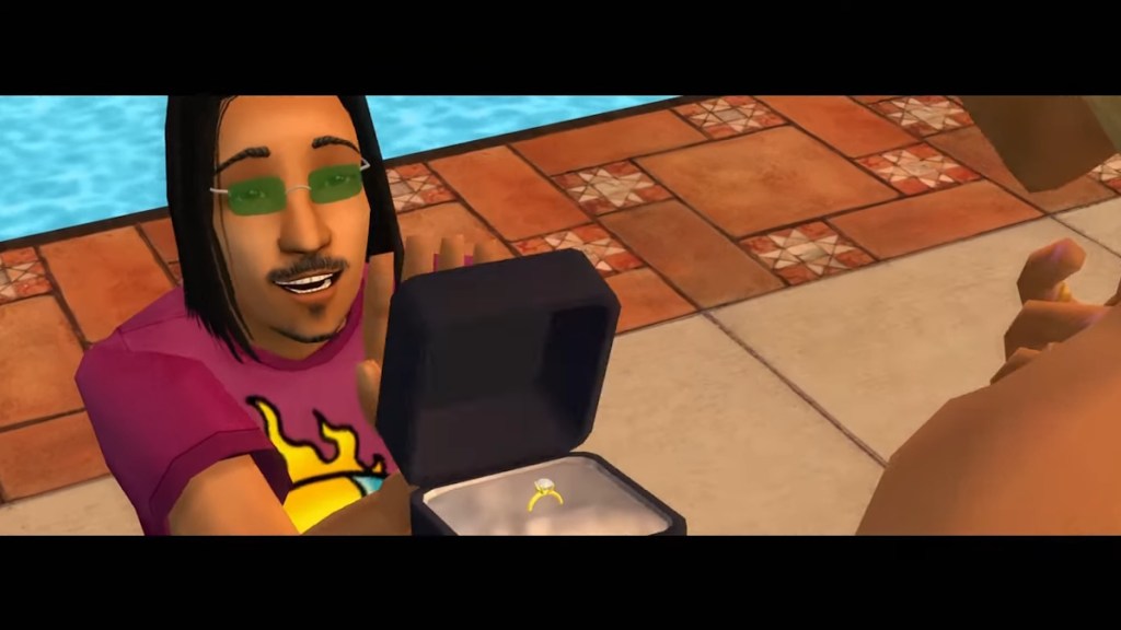 The proposal cutscene in Sims 2