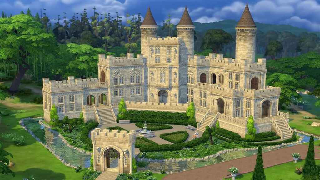 A large castle in Sims 4