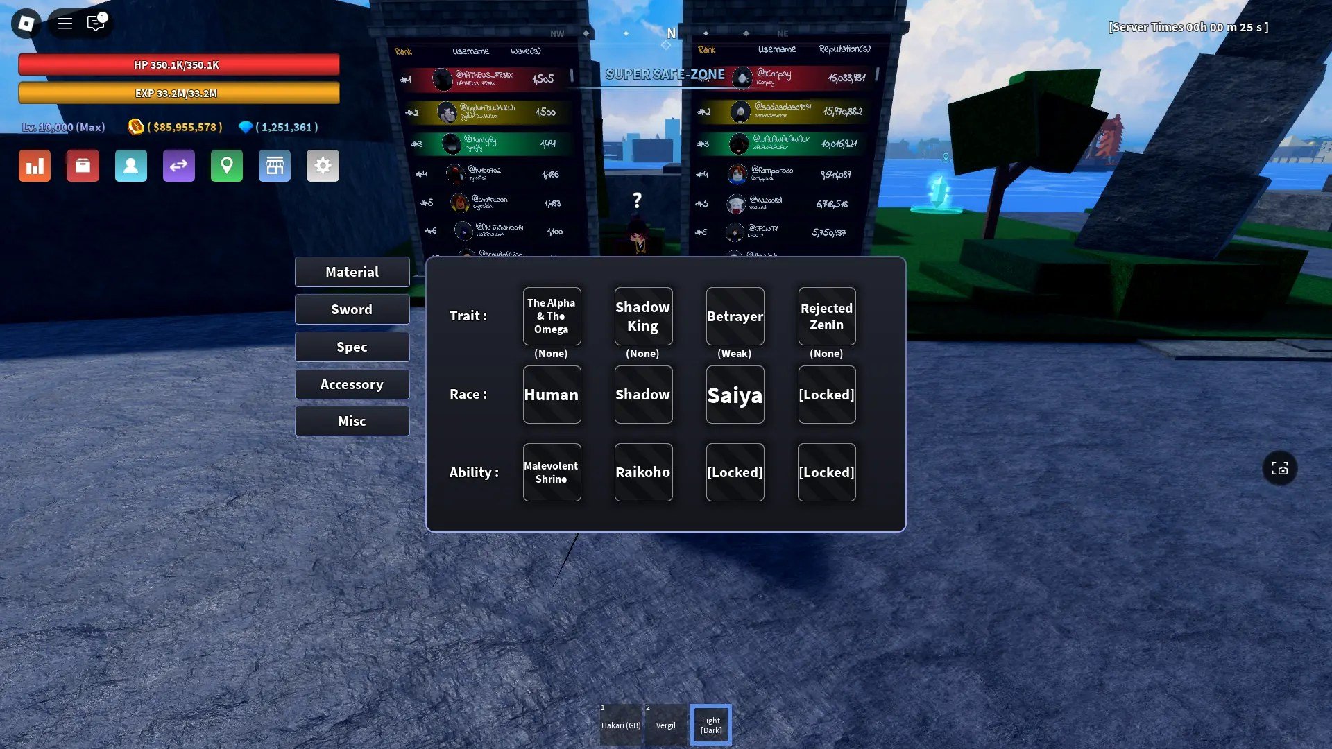 Trait storage in inventory in Verse Piece Roblox experience