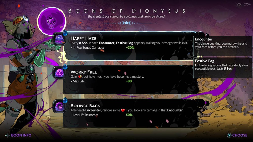 The boons of Dionysus in  Hades 2. 