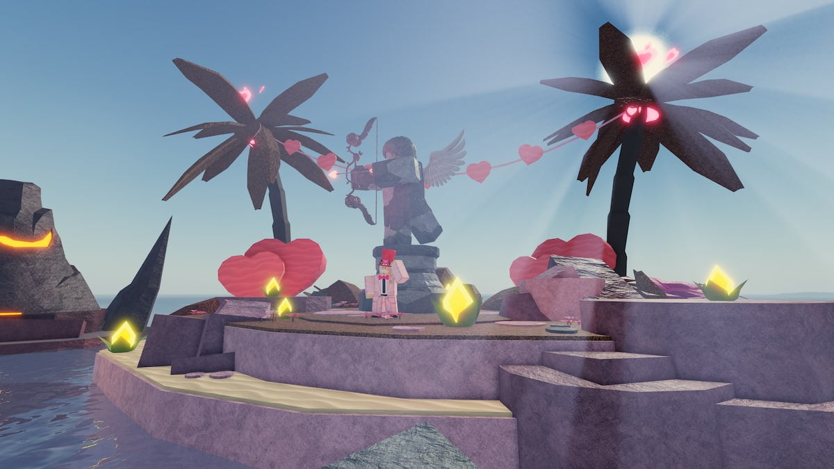 Fisch Valentine's Day update statue from the Roblox game Fisch