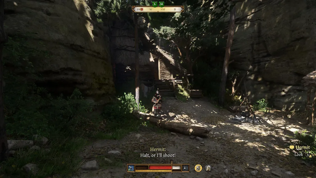 The hermit, ready to shoot in Kingdom Come Deliverance 2.