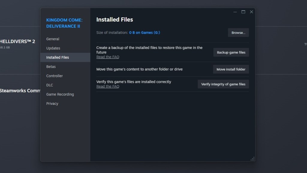 A screencap of the Steam verify game files UI.