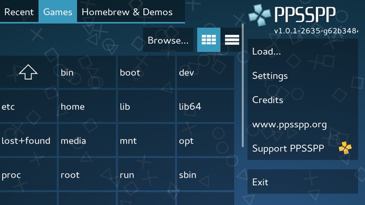 A menu in the PSPP emulator