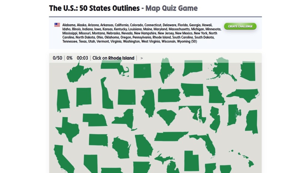 Outlines of the US states quiz