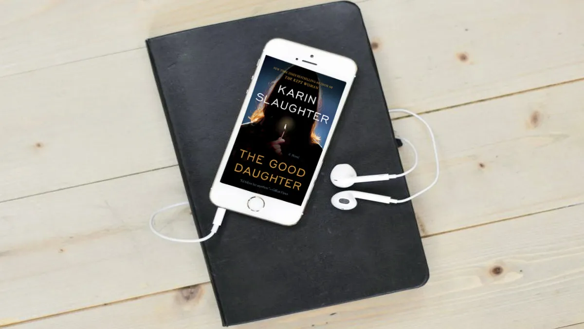 Best Psychological Thriller Audiobooks - a phone with a book in its display