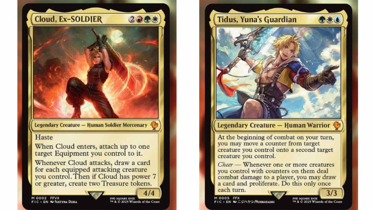 Cloud and Tidus' cards on MTG