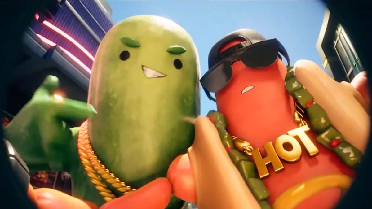 Big Dill and a hot dog character rapping in the Fortnite Chapter 6 Season 2 trailer.