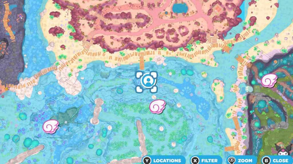 Hello Kitty Island Adventure Rainbow Reef trench golden chest map location