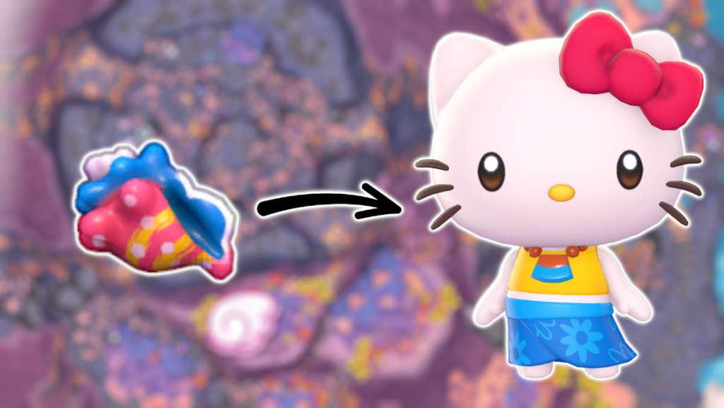 Hello Kitty and the Red Echo Conch in Hello Kitty Island Adventure