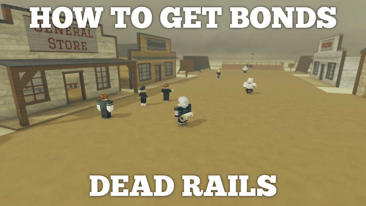 A player standing in the Dead Rails Roblox experience lobby next to the stores where one can use their bonds