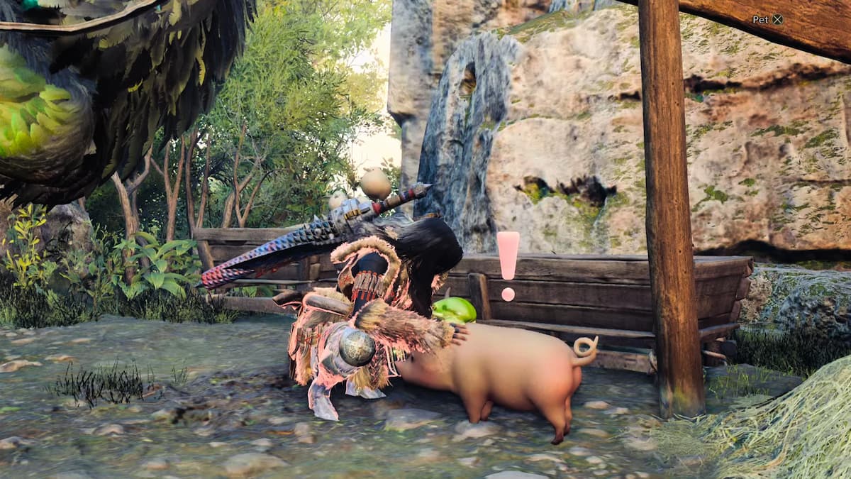 Petting Poogie in Monster Hunter Wilds