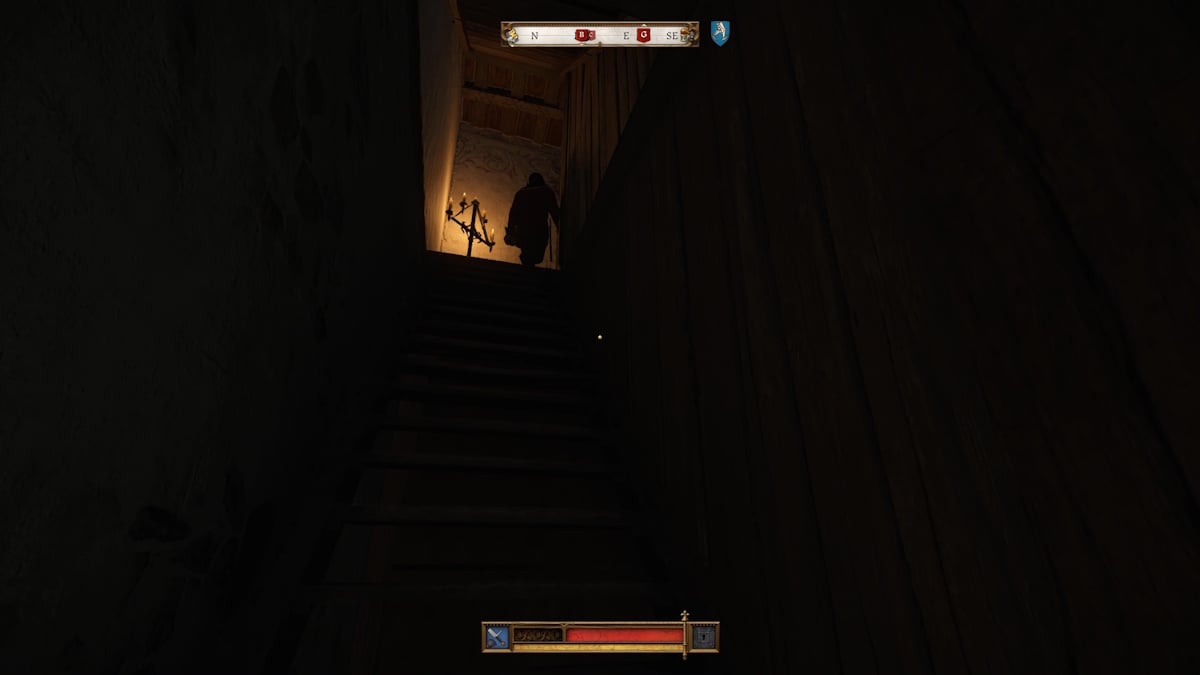 Following a guard up the stairs