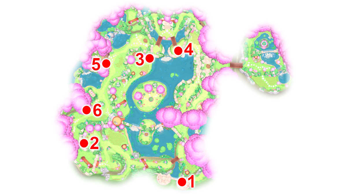 Locations of Challenge Courses in Merry Meadow in Hello Kitty Island Adventure