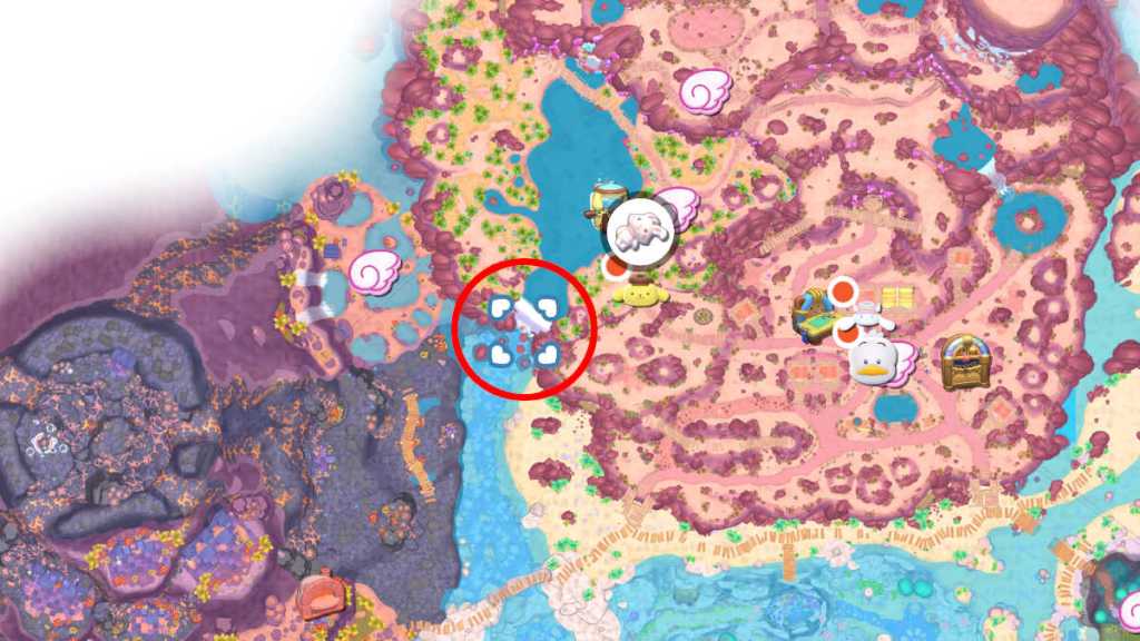 Location of the rock in "Curious Caverns" in Hello Kitty Island Adventure