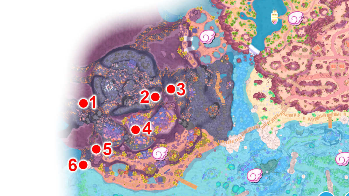 Locations of Challenge Courses on Mount Hothead in Hello Kitty Island Adventure