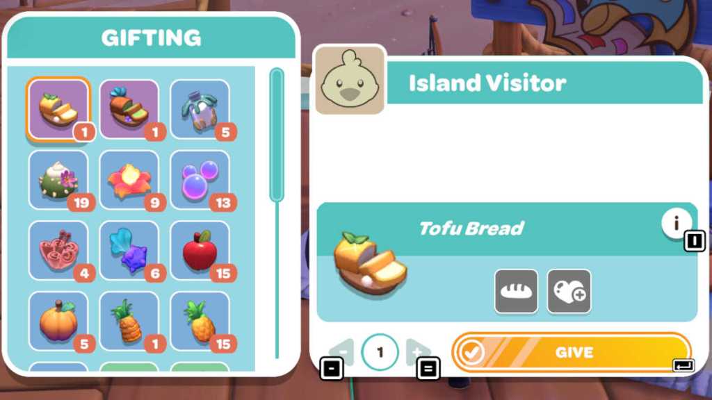 Giving gifts to a friend in Hello Kitty Island Adventure