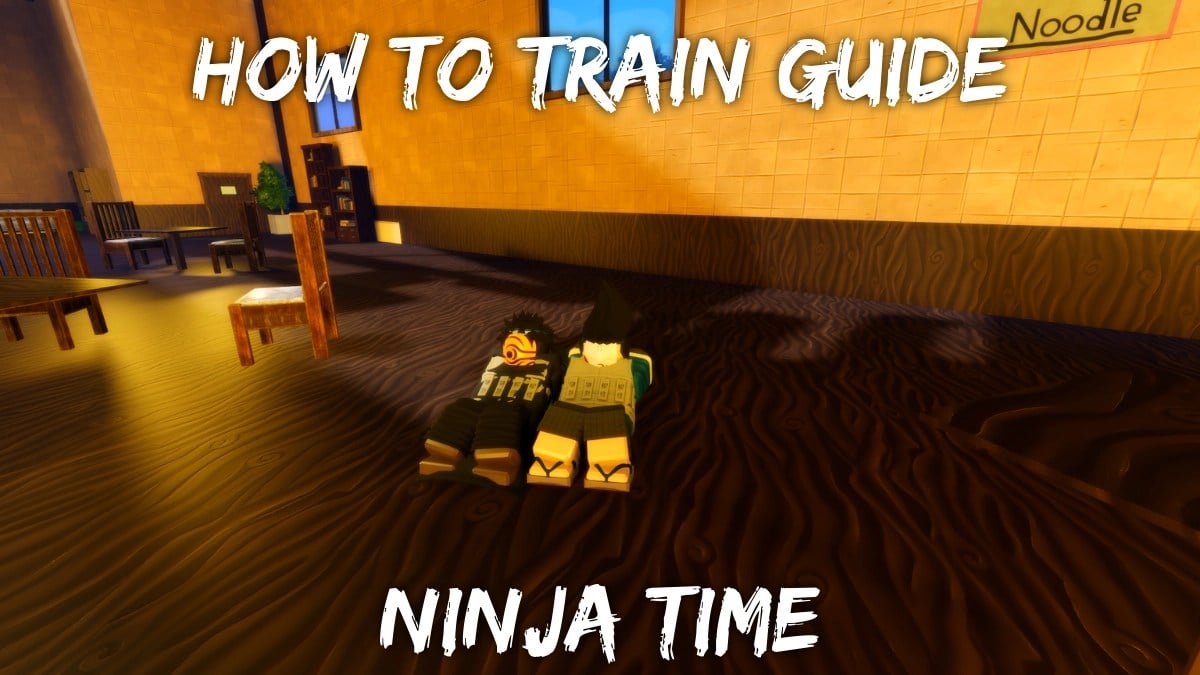 Two players doing sit-ups in the spawn area of the Ninja Time Roblox experience