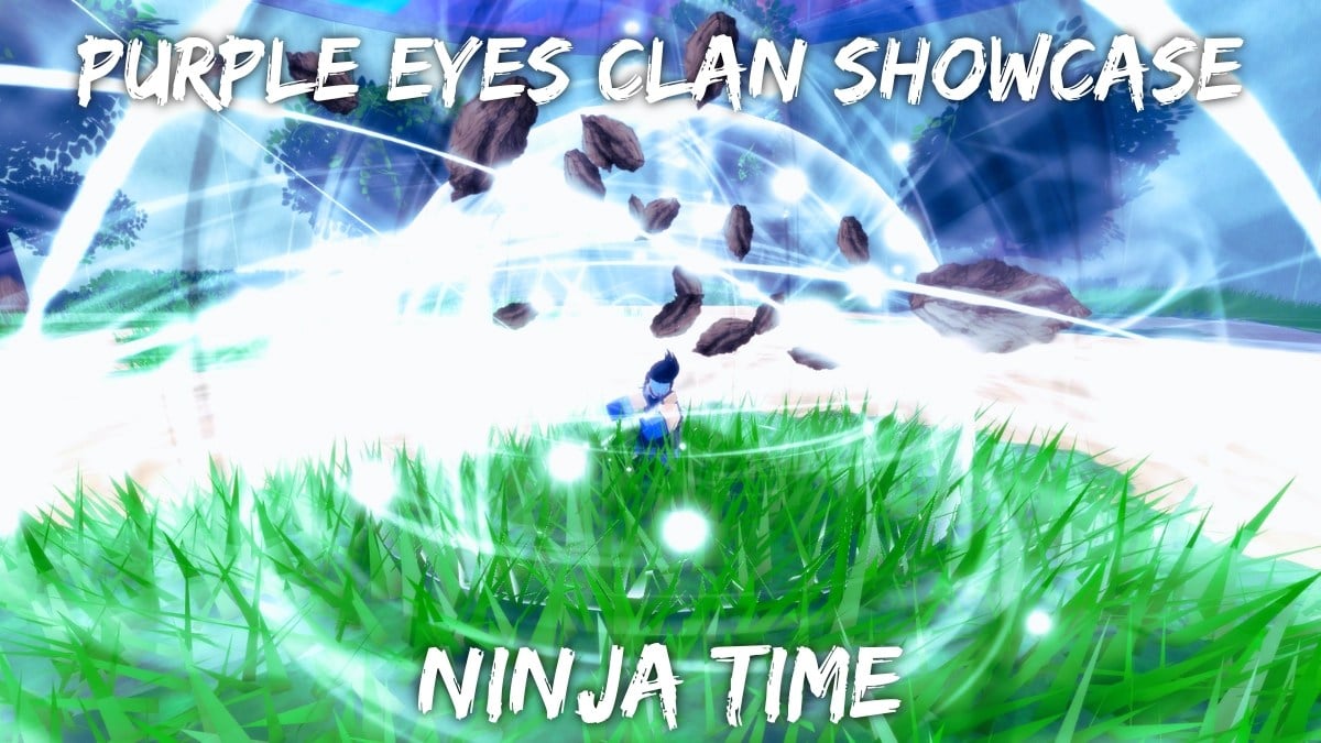 A player using the Divine Push skill of the Purple Eyes Clan in Ninja Time Roblox experience