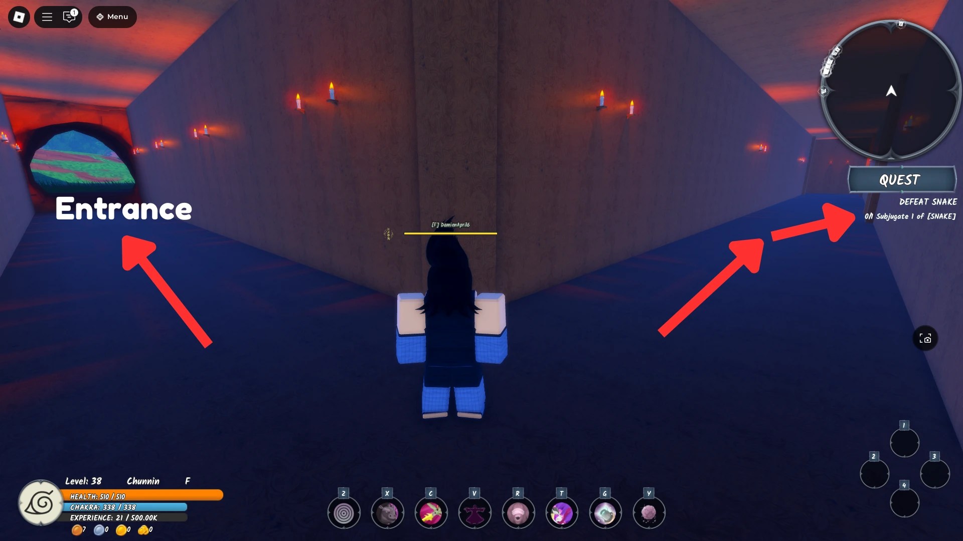 Walkthrough of the Snake Lair maze in the Ninja Time Roblox experience, step 1