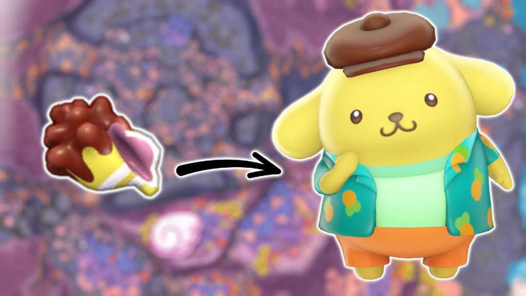 Pompompurin and the Brown Echo Conch in Hello Kitty Island Adventure