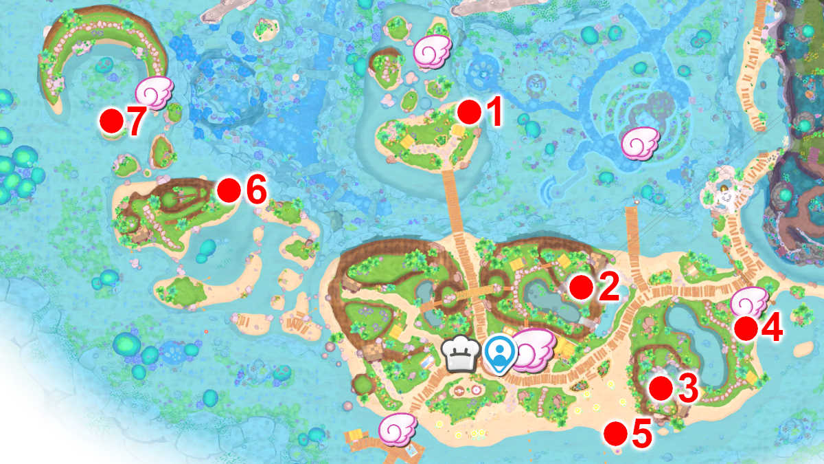 Locations of Challenge Courses in the Seaside Resort in Hello Kitty Island Adventure