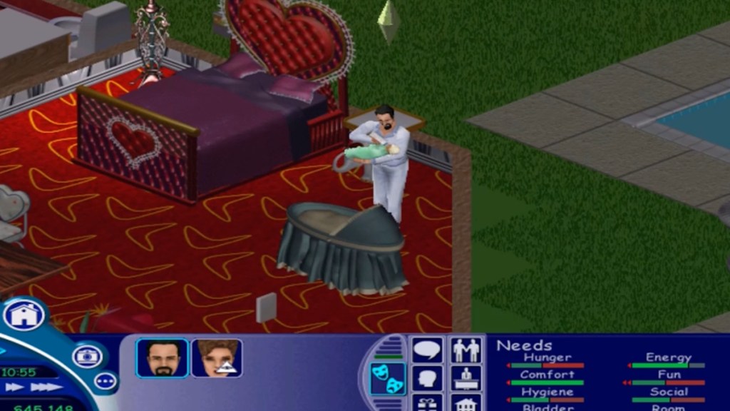 A Sim takes care of a baby