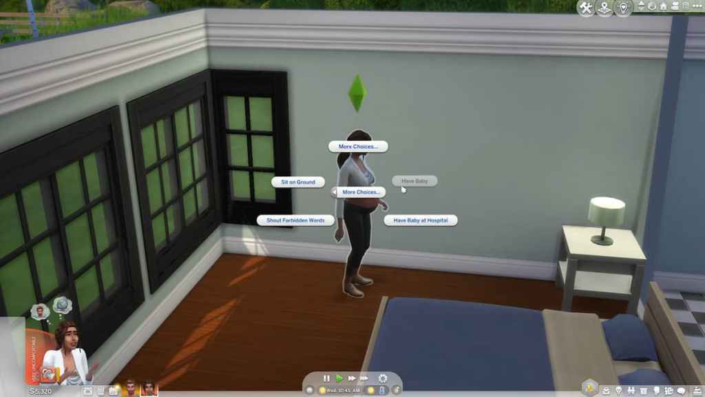 A Sim's option for having a baby at the hospital