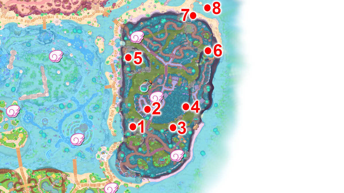 Locations of Challenge Courses in the Spooky Swamp in Hello Kitty Island Adventure