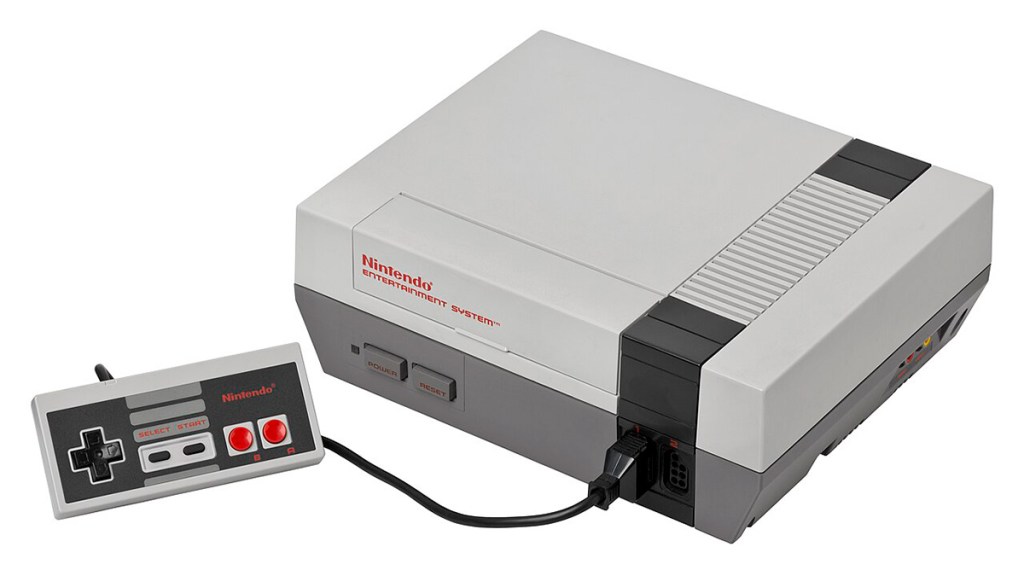 An nes console on white background