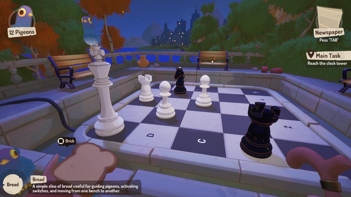 A game of chess on an incomplete board played with large pieces in The Bench.