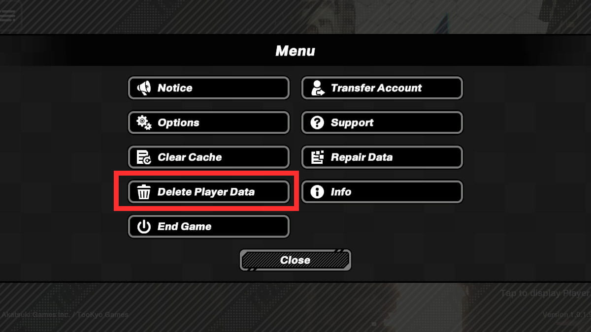 Tribe Nine delete player data button