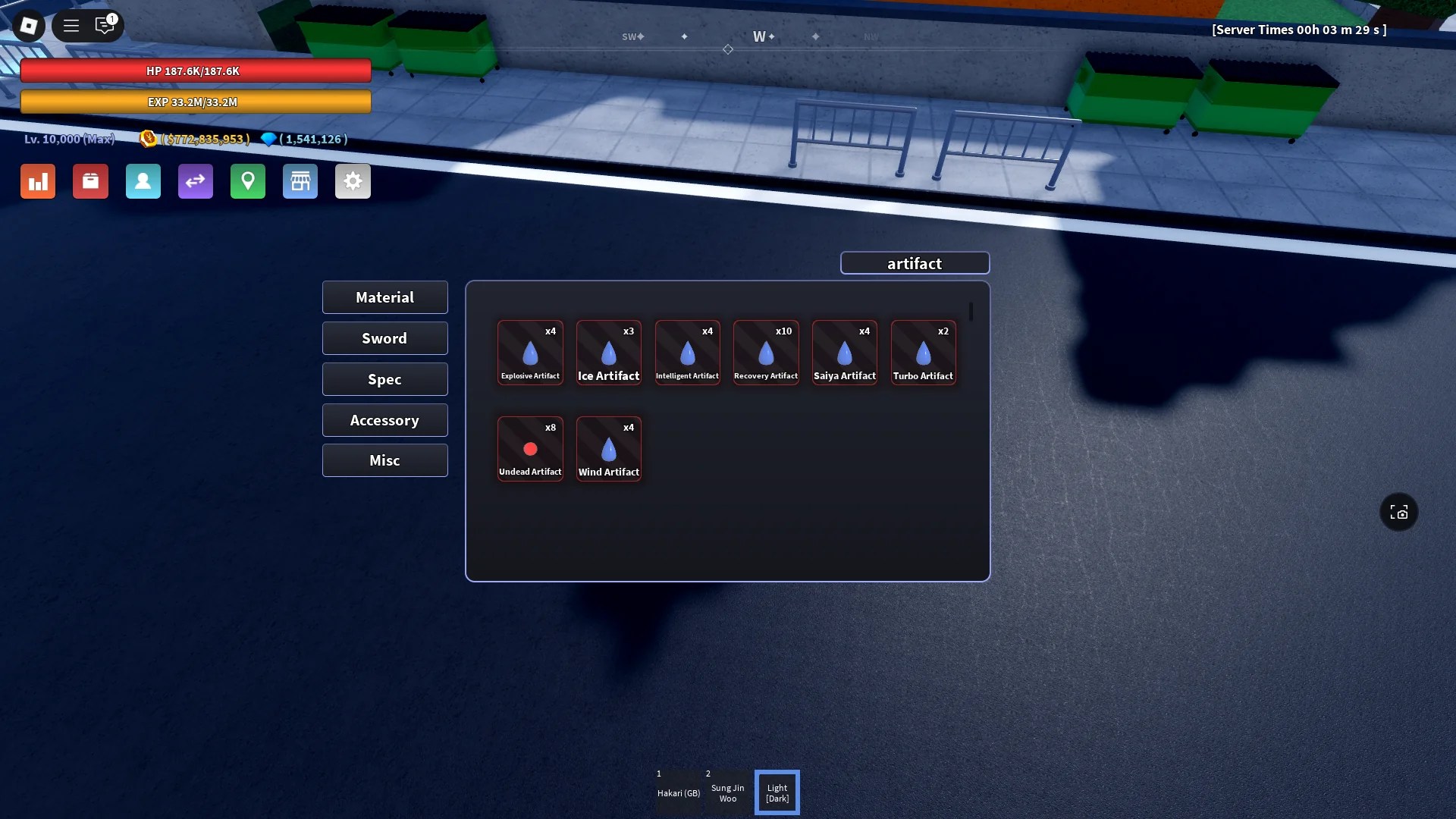 Preview of all artifacts in Verse Piece Roblox experience as shown in a player's inventory