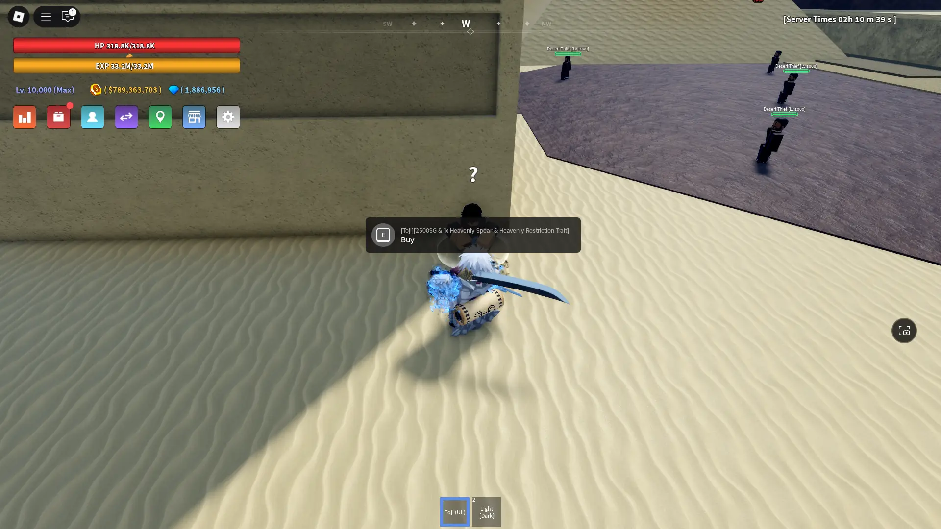 The location of the Toji V1 sword NPC in Verse Piece Roblox experience