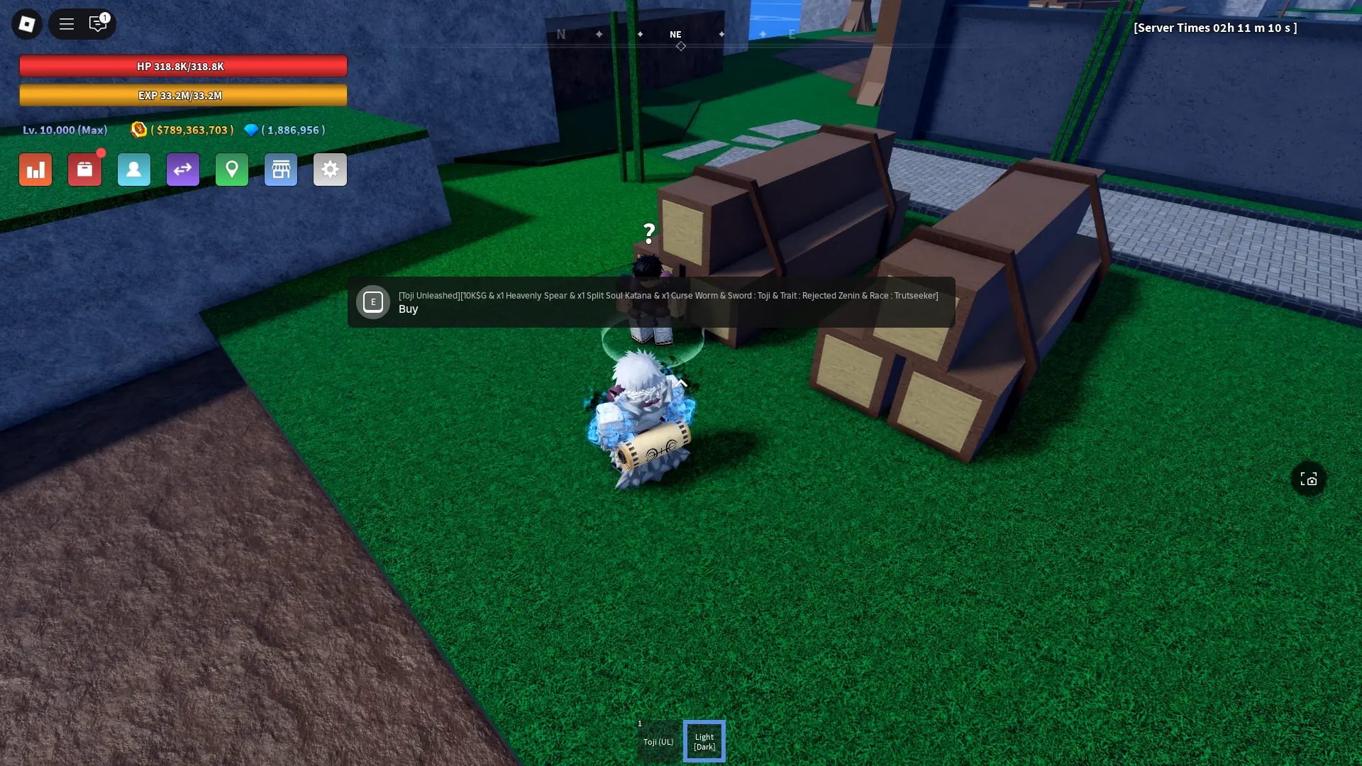 Location of the Toji v2 Unleashed NPC in Jujutsu Village in the Verse Piece Roblox experience