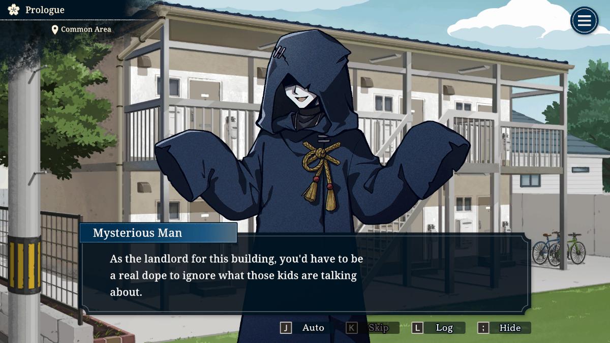 A man named Mysterious Man talking to the player in Yokai Landlord: Monster Mystery!