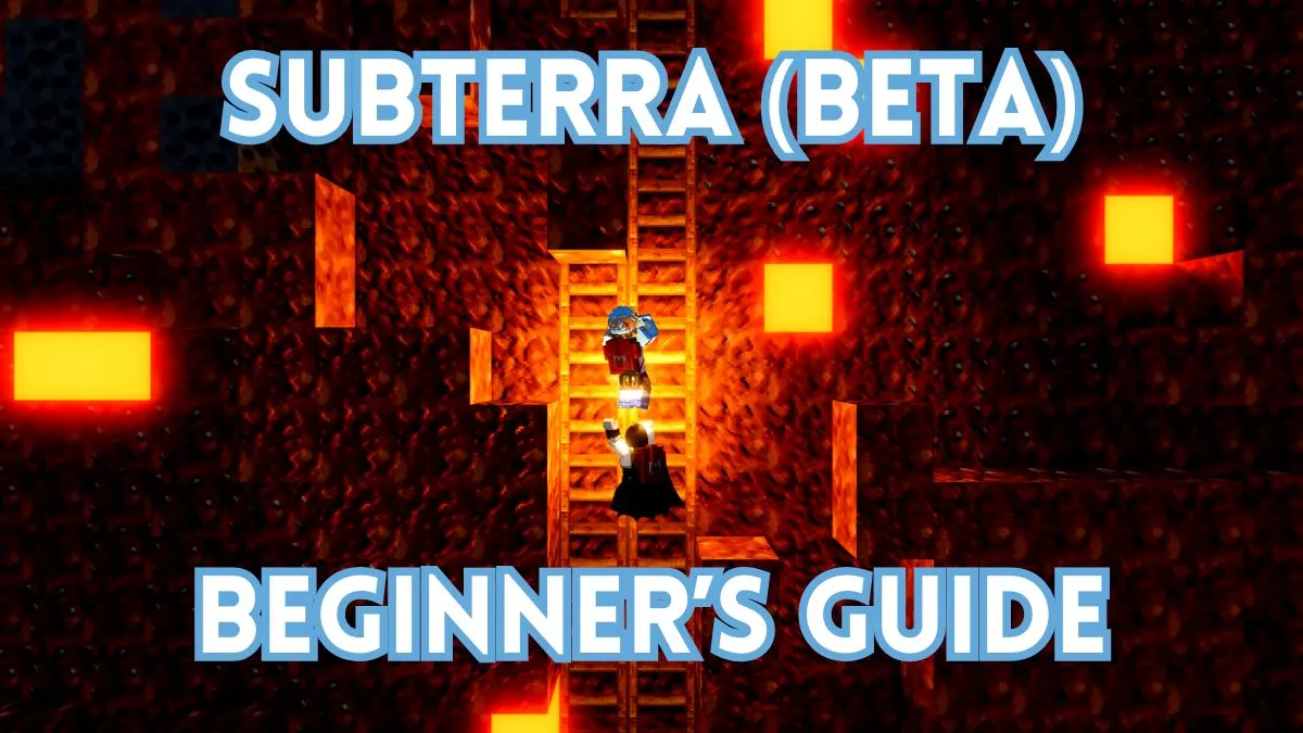 Two players are climbing up the ladder in Subterra with the title on top and bottom of the page