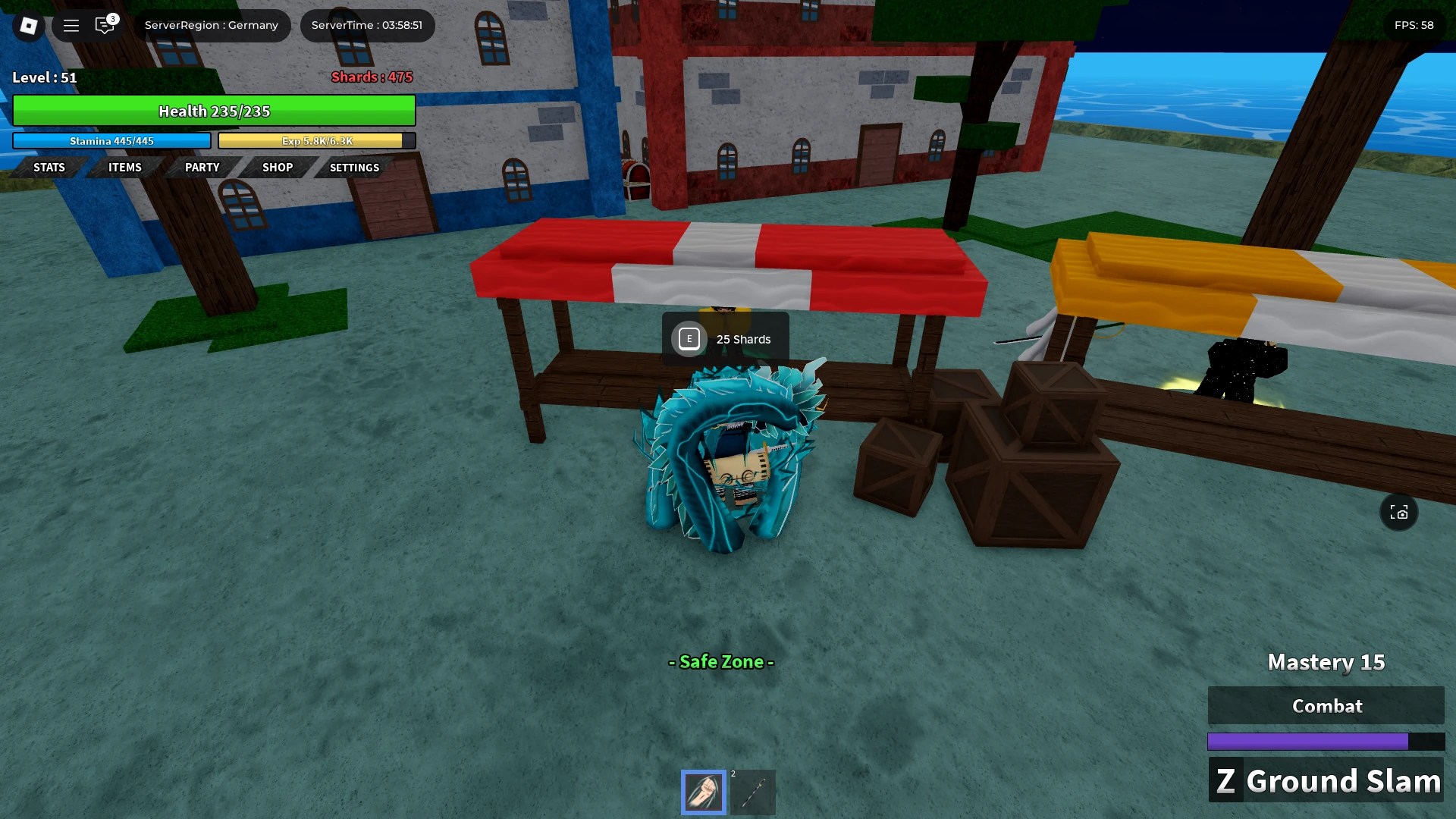 A player rerolling his traits at the Trait Reroll NPC on Logue Town island in Dawn Piece Roblox experience