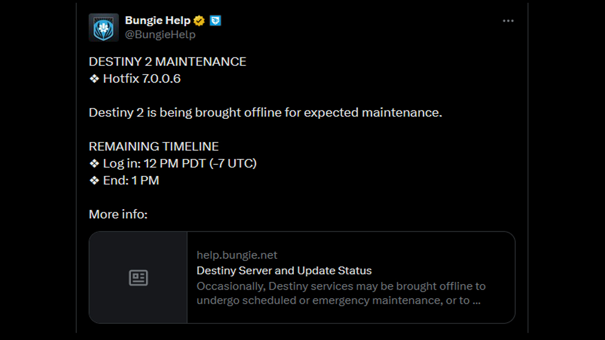 Post on X by Bungie Help