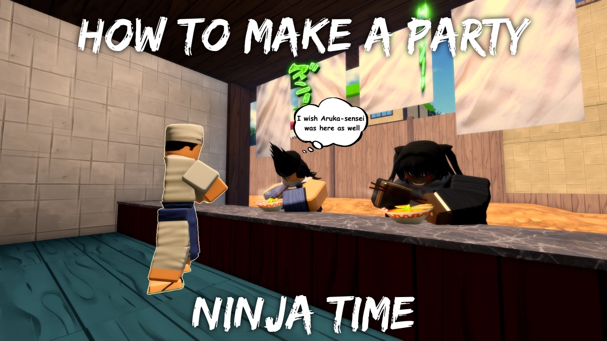 Two players eating ramen togeather in the Ninja Time Roblox experience