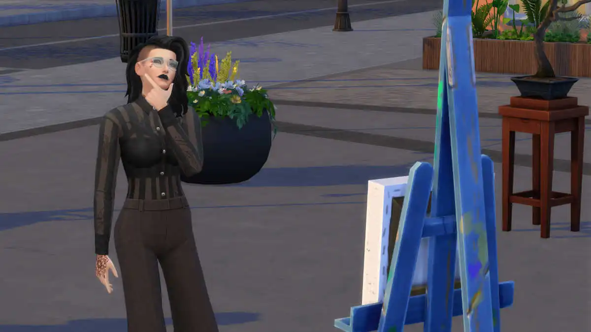 Looking at art in Nordhaven in The Sims 4