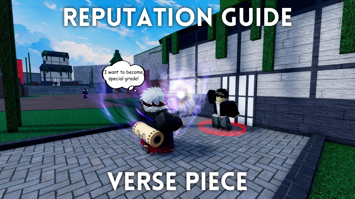 A player standing next to the Reputation Grade NPC in the Verse Piece Roblox experience